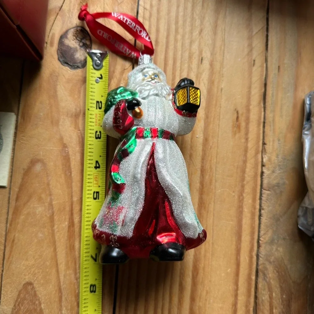 VTG Waterford Holiday‎ Heirlooms Blown Glass Poinsettia Santa Ornament With Box